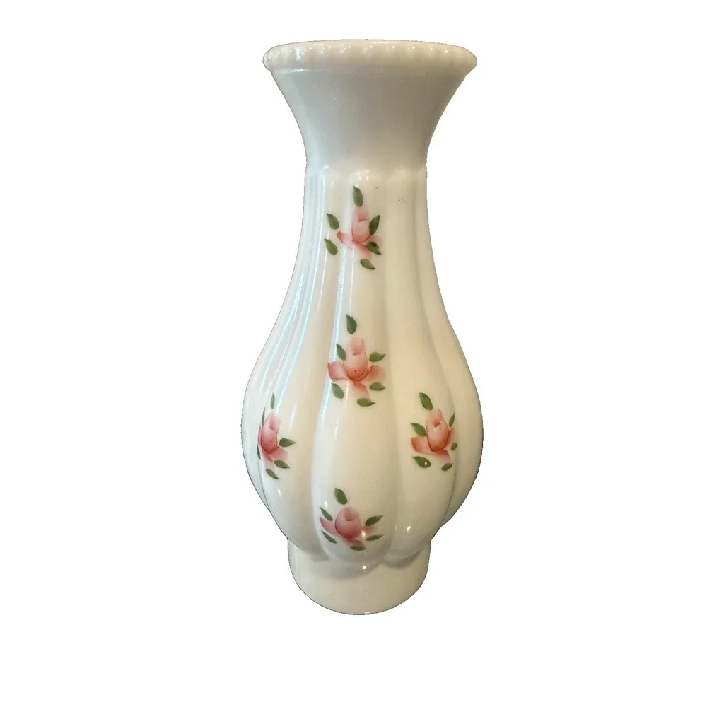 Vintage Milk Glass Painted Pink Floral Roses Design Hurricane Lamp Chimney Shade